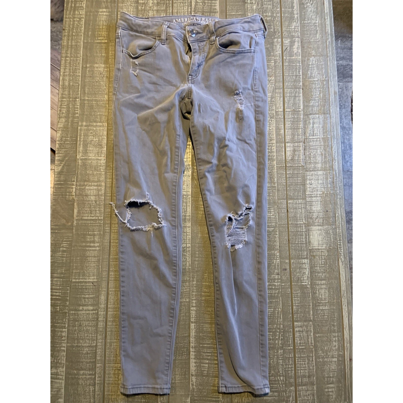 Women's American Eagle "Super Stretch" Jeggings Tag Size 4 Gray Distressed